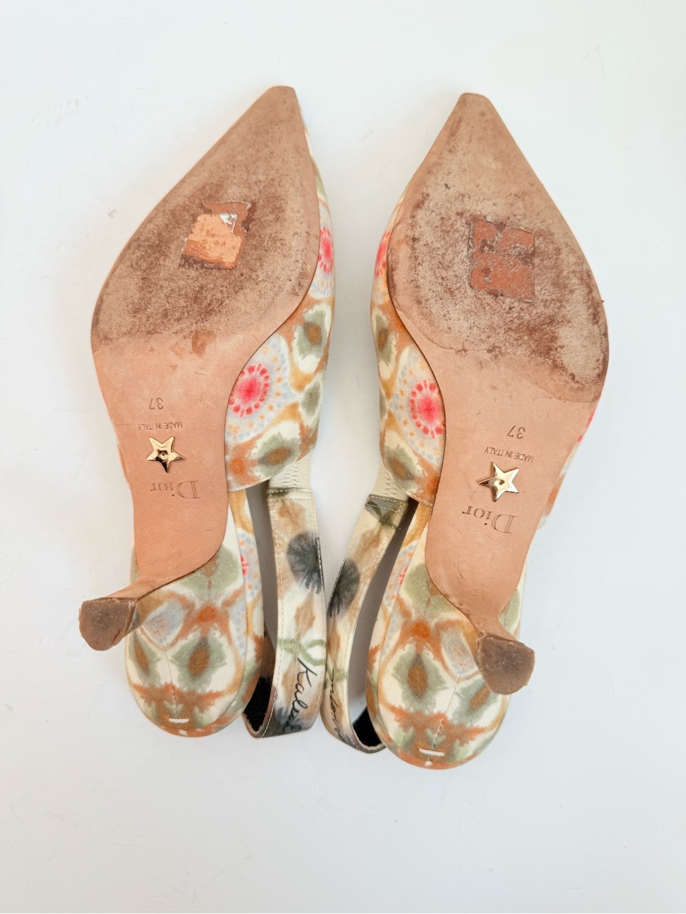Christian Dior Kaliediorscope Slingback Pumps 37 Multicolor Bow Kitten Heels - Picture 7 of 12